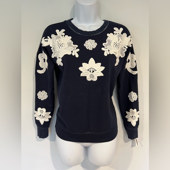 Victoria Beckham Navy Floral and Lace applique sweatshirt XS - Picture 3 of 15